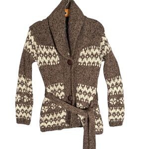 Banana Republic Women's 100% Wool Belted Cardigan Shawl Collar Brown S